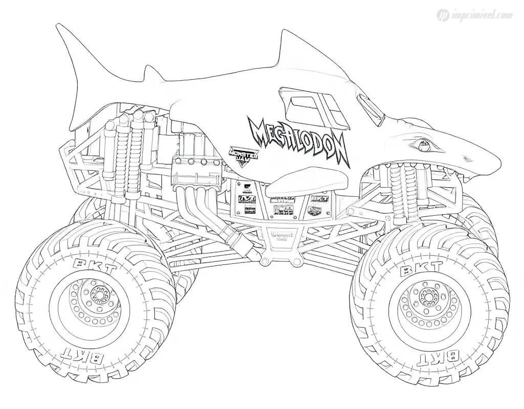 Monster Jam Megalodon Coloring Page to Print and Color