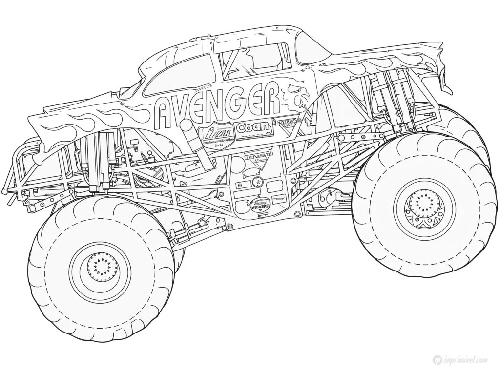 Desenho do caminhão Monster Jam Avenger para colorir e imprimir