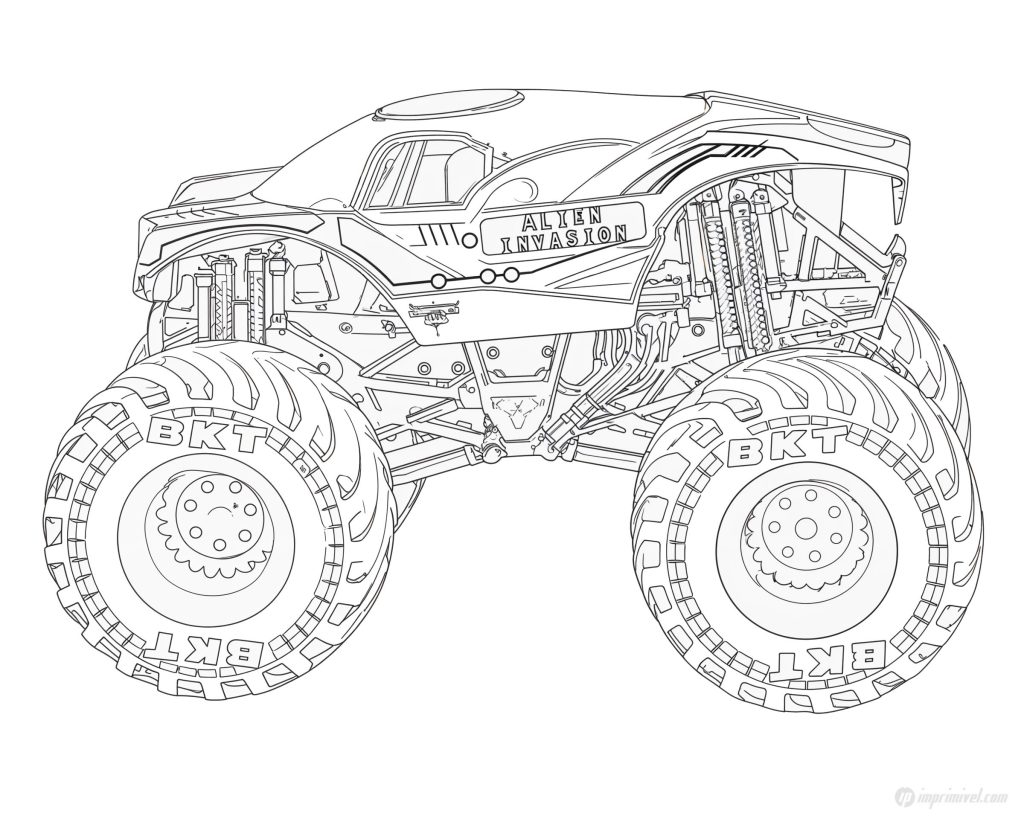 Desenho do caminhão Monster Jam Alien Invasion para colorir e imprimir