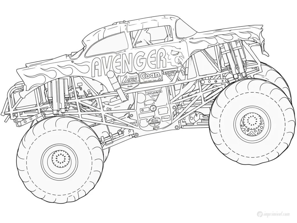 Monster Jam Avenger coloring page to print and color for kids
