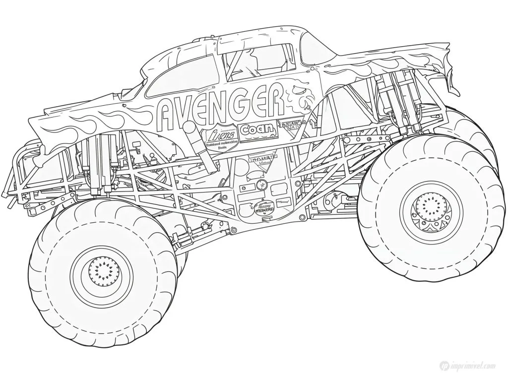 Monster Jam Avenger Ausmalbild zum Drucken und Ausmalen für Kinder