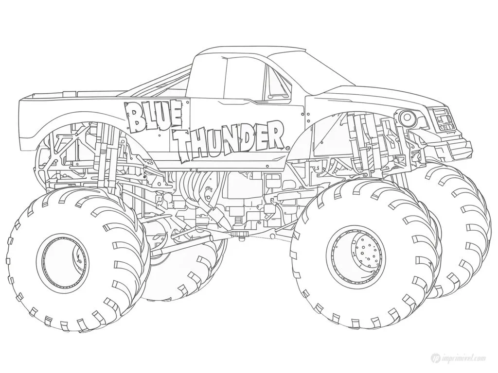 Monster Jam Blue Thunder Ausmalbild zum Ausdrucken für Kinder