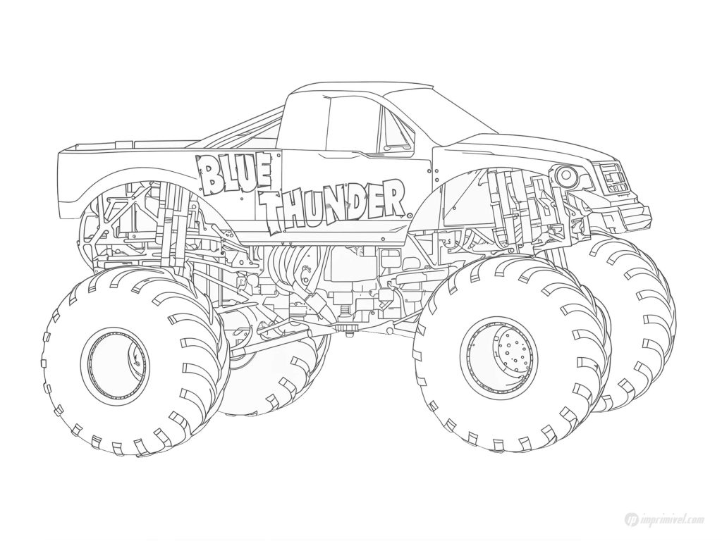Monster Jam Blue Thunder coloring page to print and color for kids