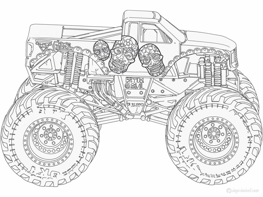 Calavera Monster Jam شاحنة وحش بتصميم جمجمة للتلوين للأطفال