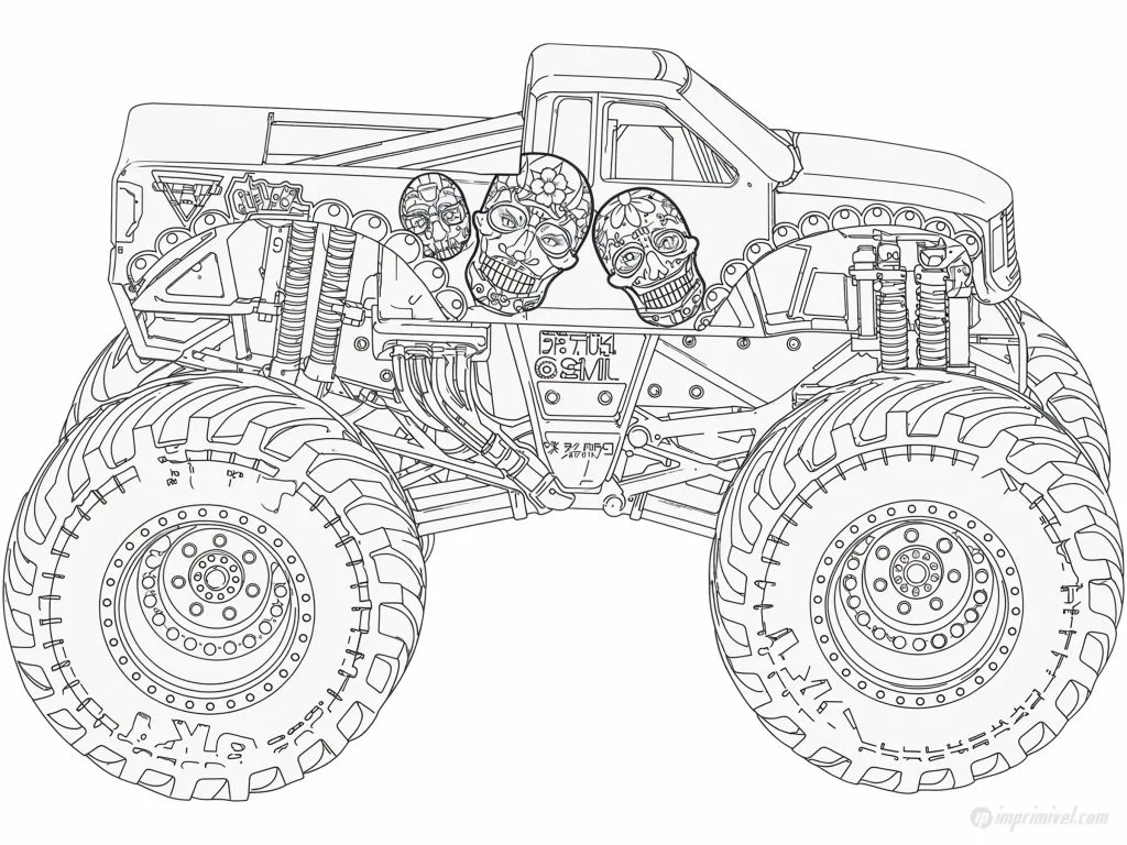 Calavera Monster Jam coloring page monster truck with skull design for kids