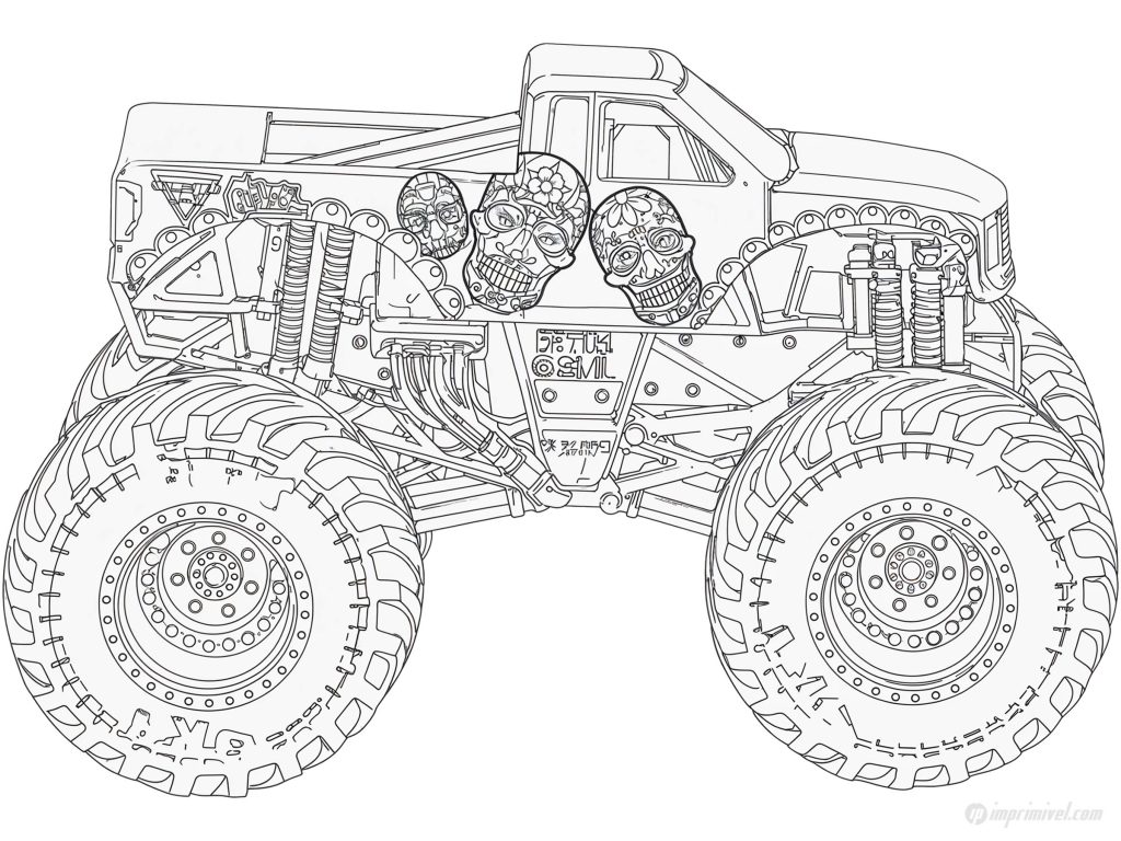 Desenho para colorir Calavera Monster Jam caminhão monstro infantil