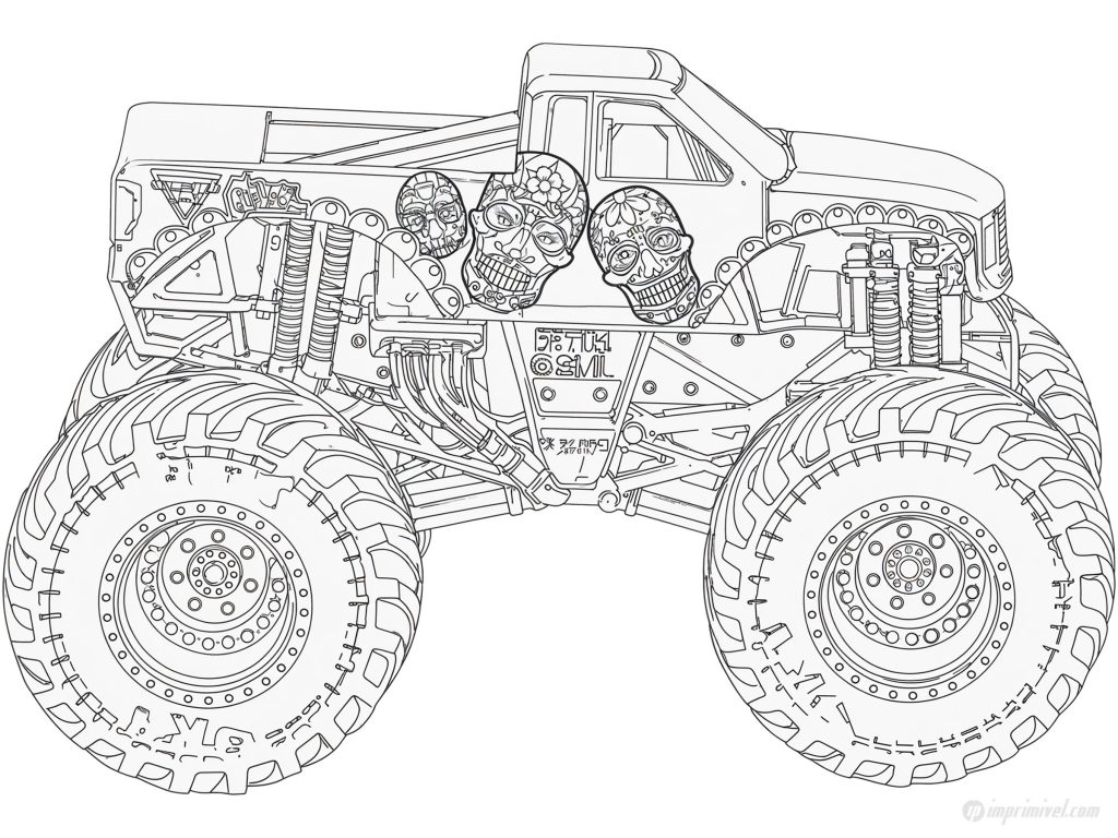 Calavera Monster Jam Ausmalbild Monster Truck mit Totenkopf Design für Kinder