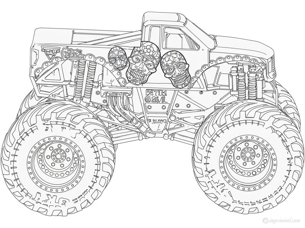 Calavera Monster Jam Ausmalbild Monster Truck mit Totenkopf Design für Kinder