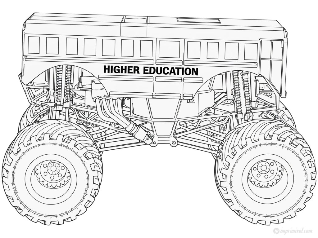 Higher Education Monster Jam Schulbus Monster Truck Ausmalbild für Kinder