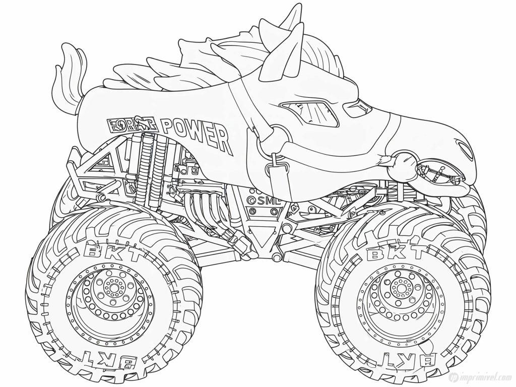 Dibujo para colorear de Horse Power Monster Jam camión monstruo inspirado en caballo