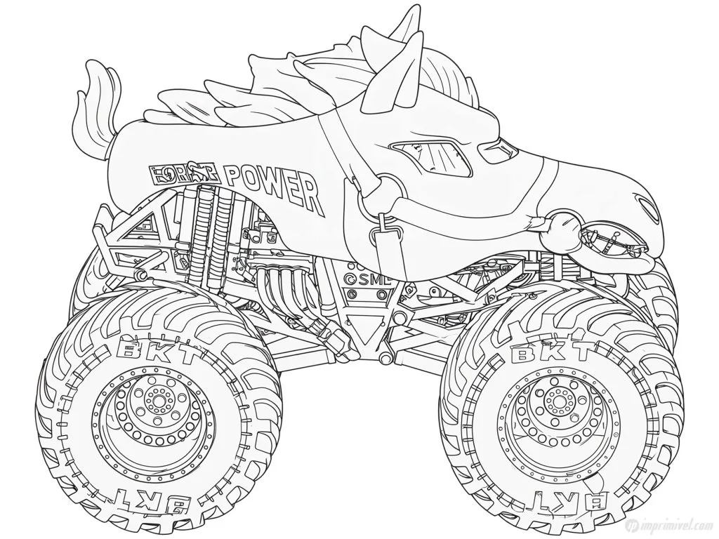 Horse Power Monster Jam Ausmalbild Monster Truck inspiriert von einem Pferd für Kinder