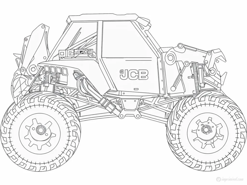 JCB Monster Truck coloring page inspired by construction excavator design