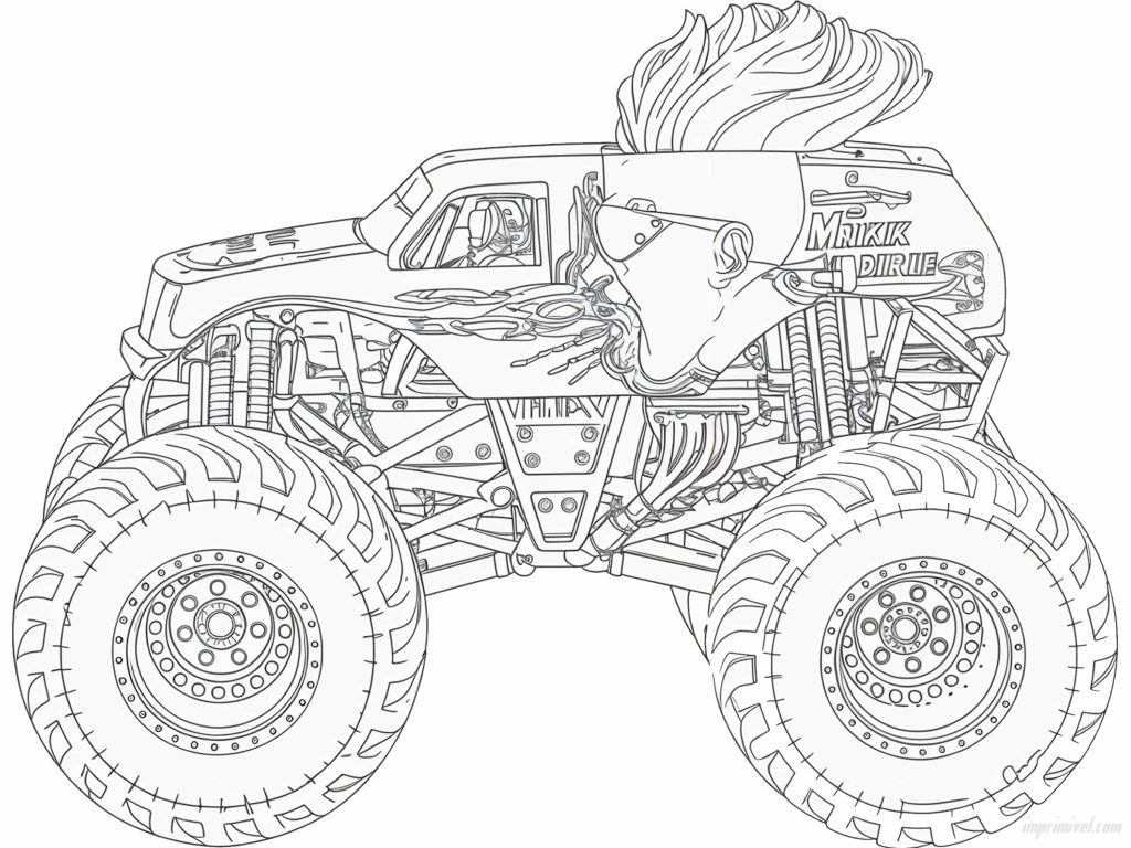 Mohawk Warrior Monster Jam monster truck बच्चों के लिए रंग भरने का चित्र