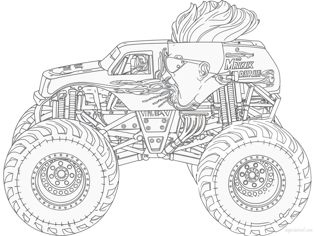 Mohawk Warrior Monster Jam monster truck para colorir e desenhar