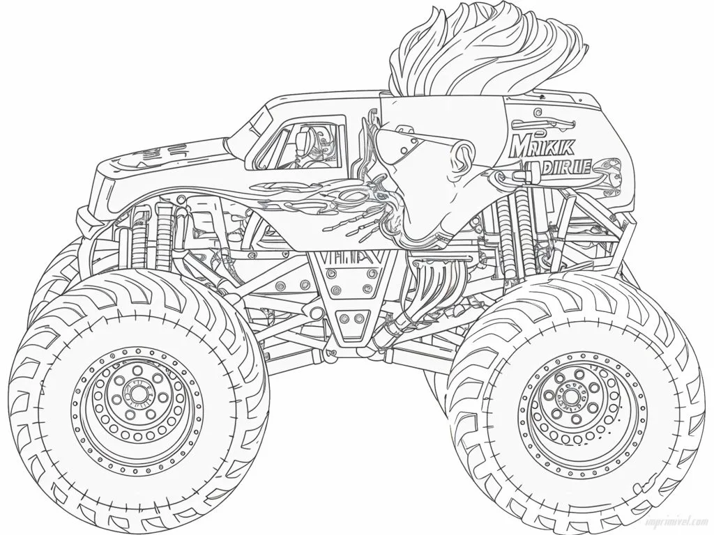 Mohawk Warrior Monster Jam zum Ausmalen und Ausdrucken mit markantem Irokesen
