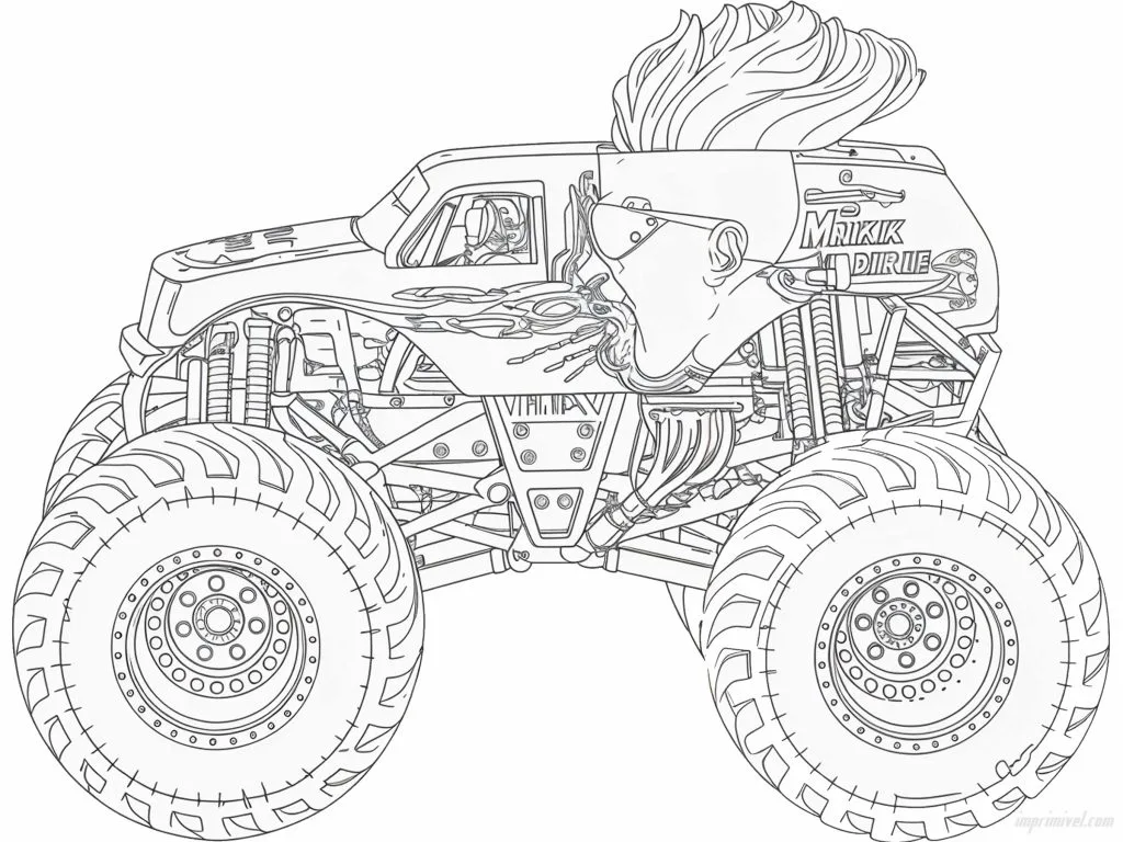 Mohawk Warrior Monster Jam monster truck coloring page for kids