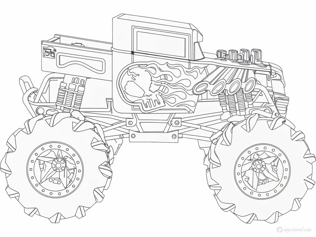 Bone Shaker Monster Truck para colorear con diseño de calavera