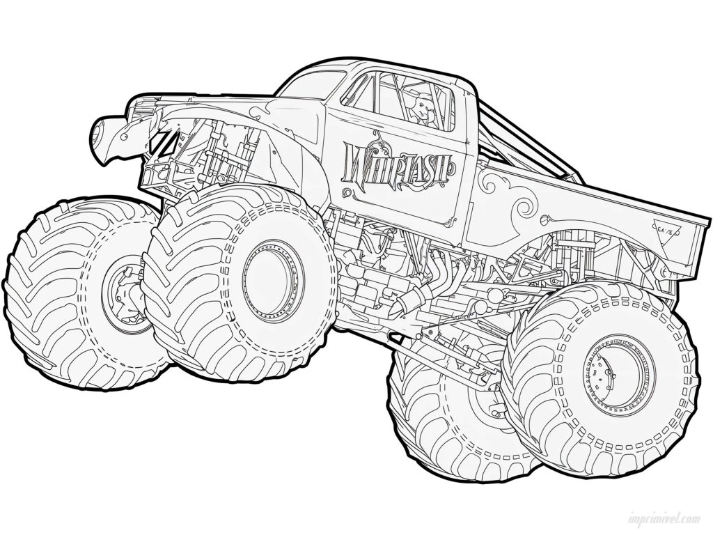 Whiplash Monster Jam Monster Truck Ausmalbild zum Ausdrucken für Kinder
