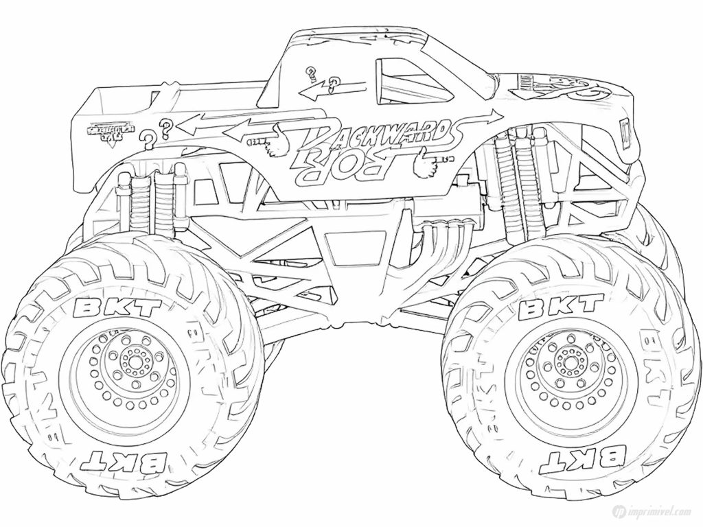 Backwards Bob Monster Jam monster truck coloring page to print