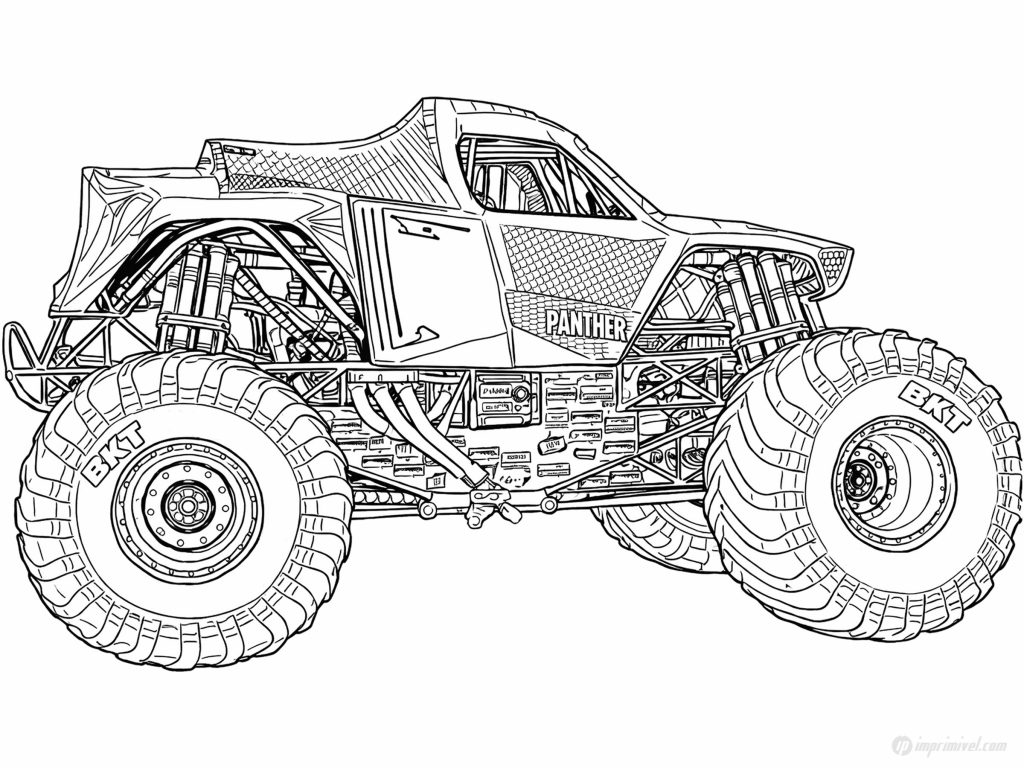 Black Panther Monster Jam monster truck रंग भरने के लिए प्रिंट करने योग्य