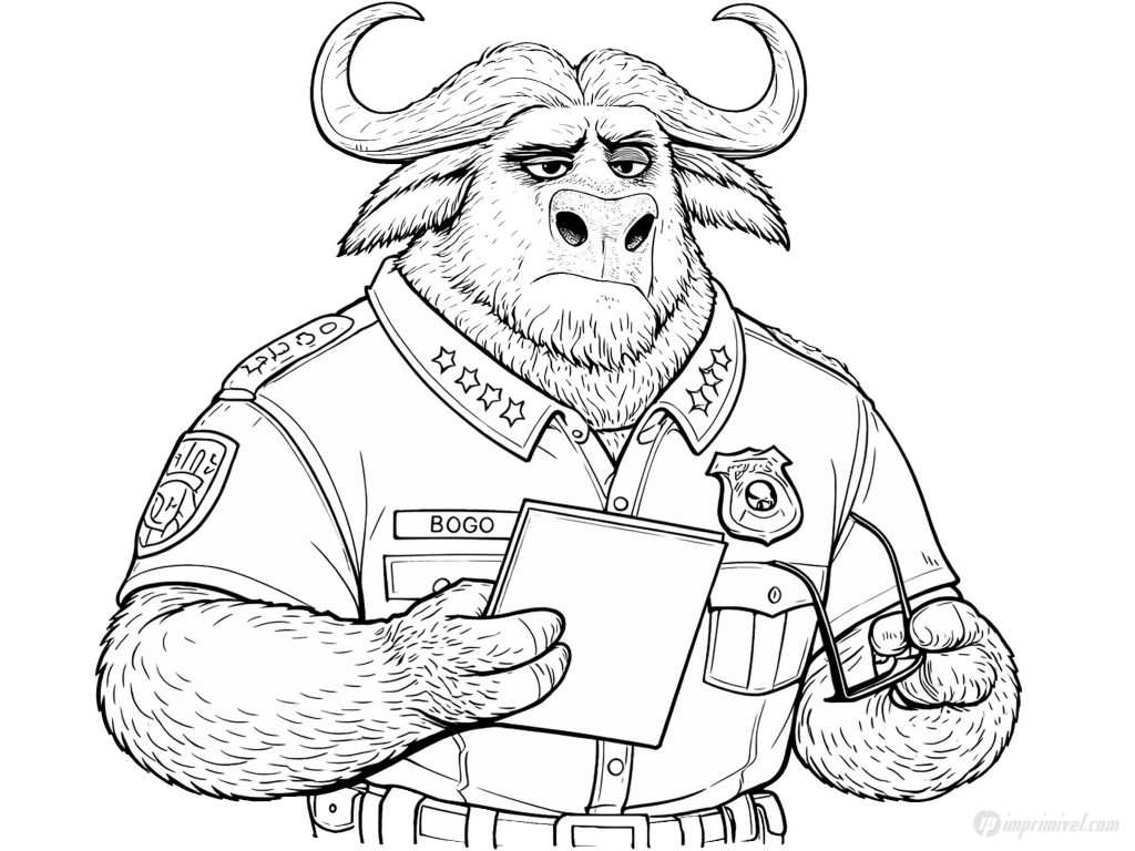 Chief Bogo aus Zoomania Ausmalbild zum Ausmalen und Drucken