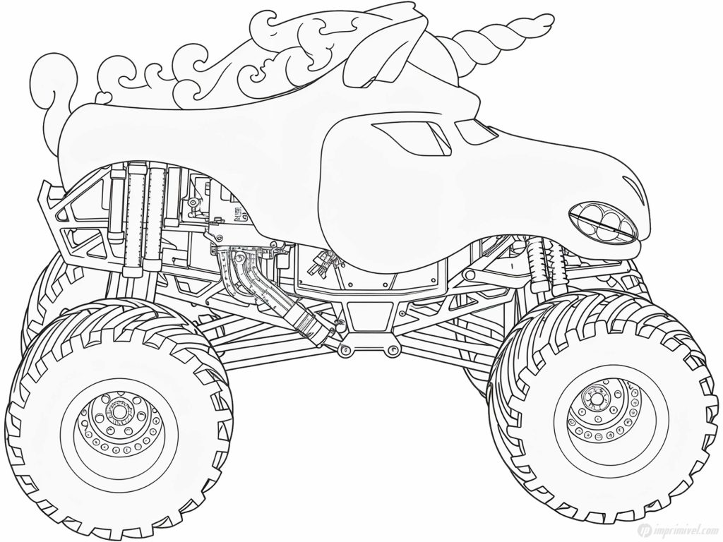 Unicorn monster truck para colorear e imprimir con estilo divertido para niños