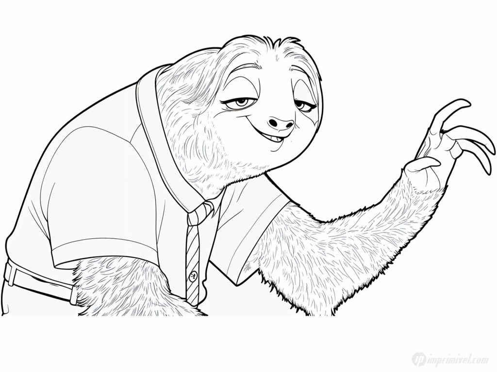 Flash Zootopia coloring page sloth character from Disney movie printable drawing for kids