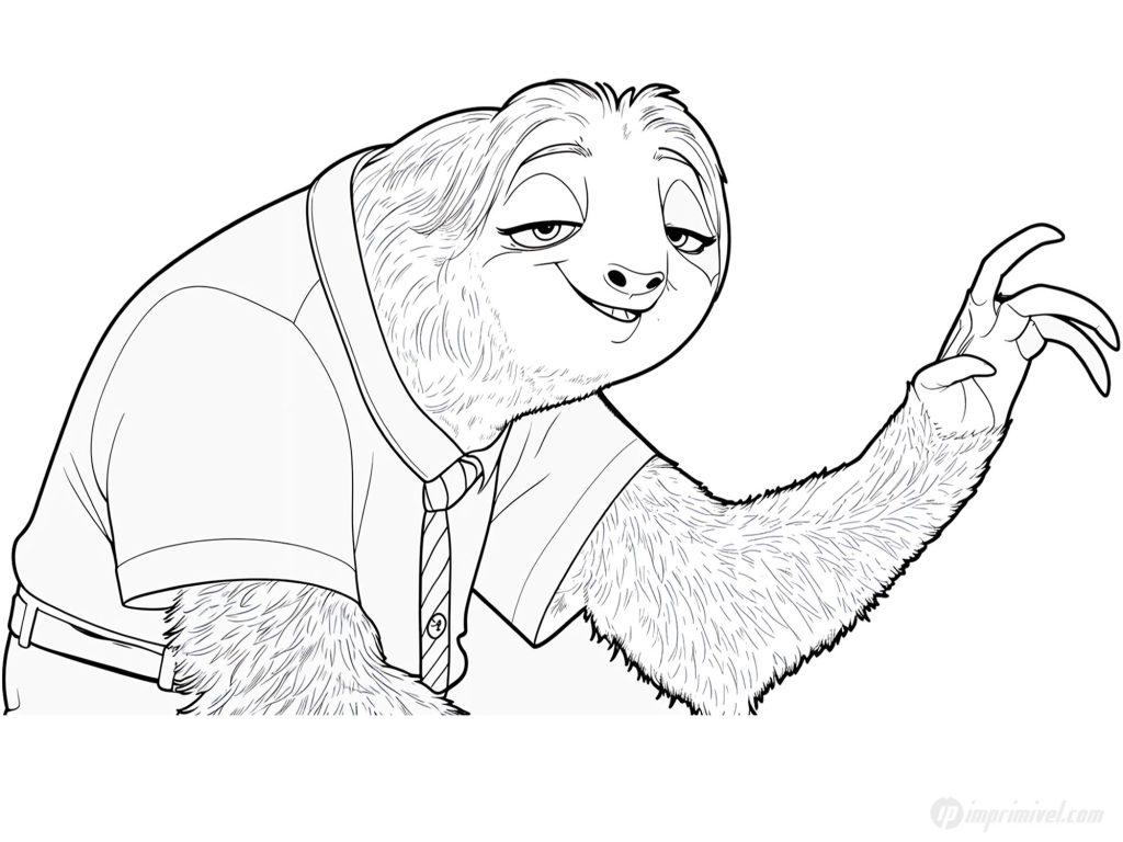 Flash Zootopia para colorir personagem preguiça do filme Disney desenho para imprimir