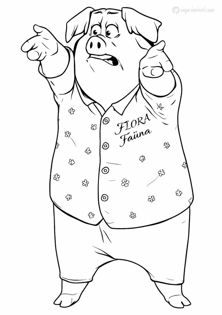 gambar mewarnai babi Frantic Pig Zootopia printable untuk anak