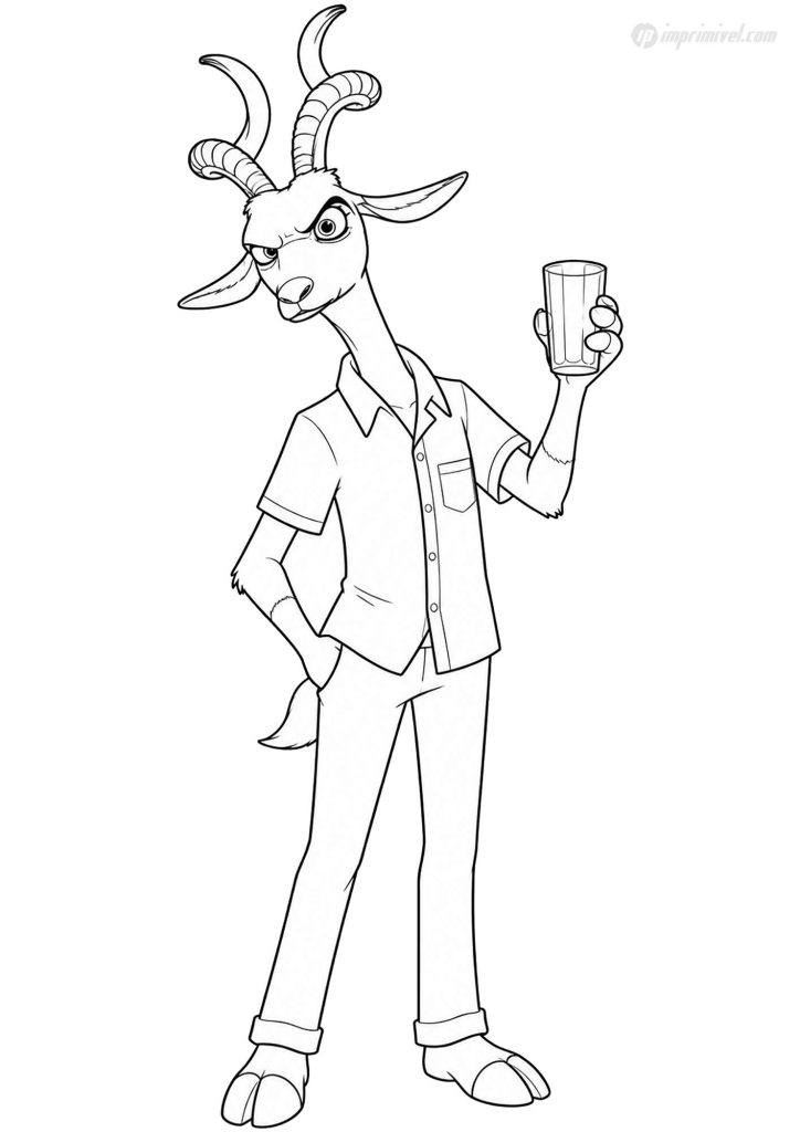 Bucky Oryx Antlerson coloring page inspired by the fun kudu character from Zootopia