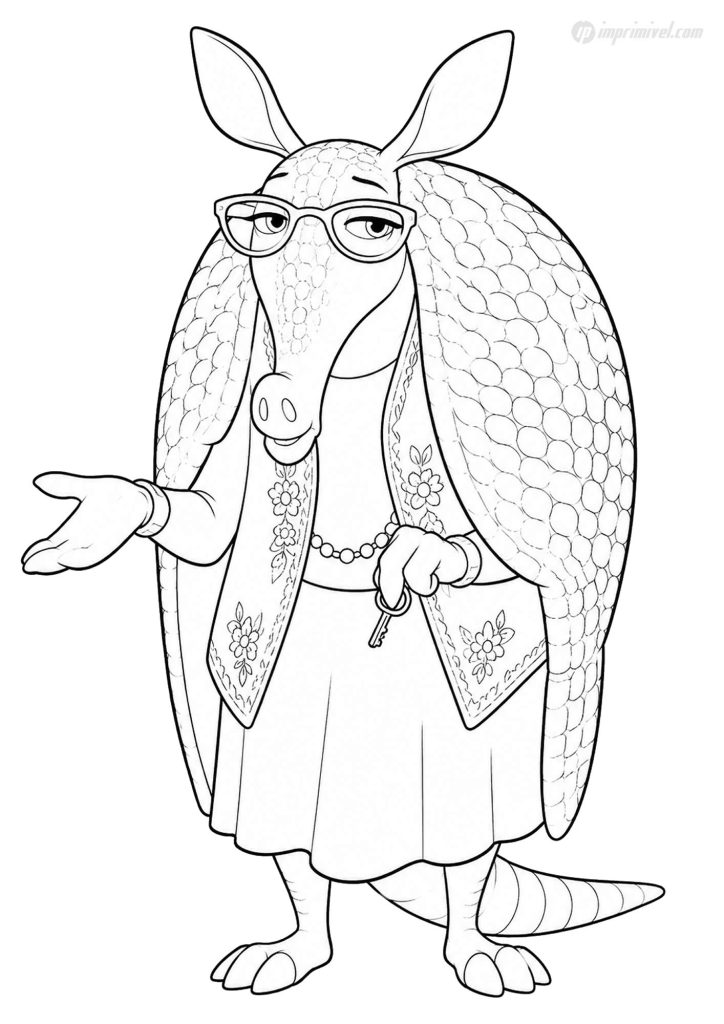 Dharma Armadillo coloring page from Disney Zootopia with fun armadillo character details