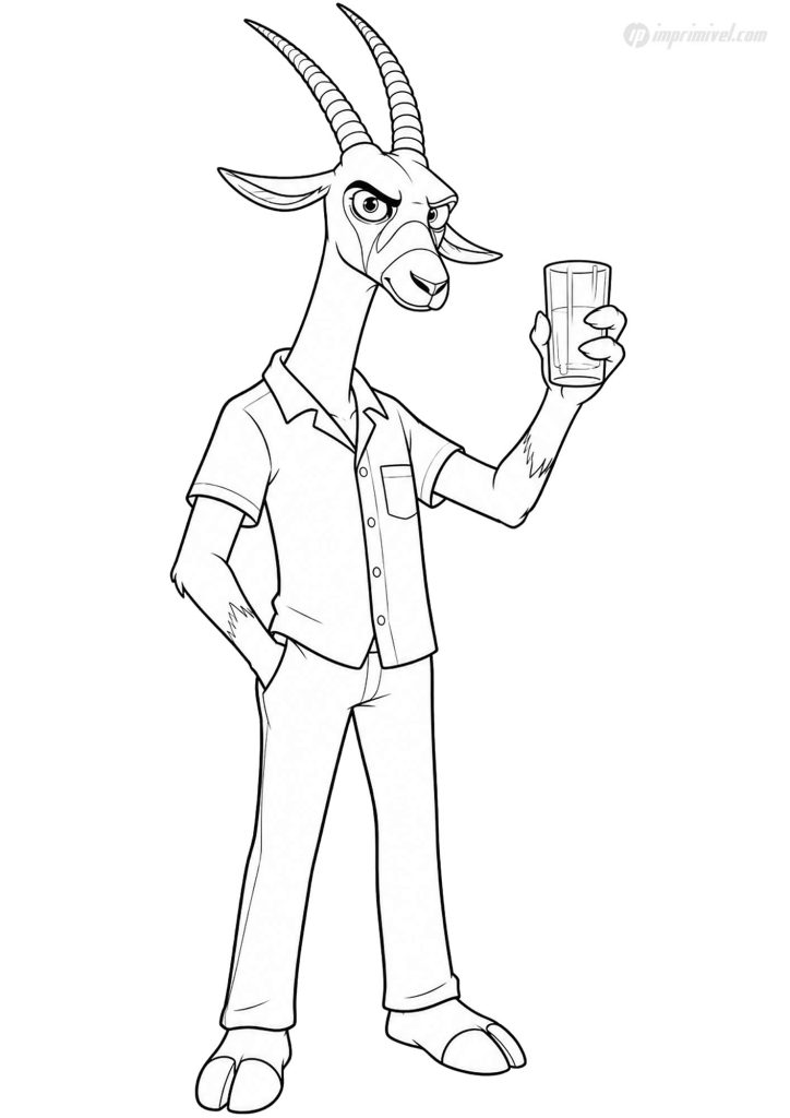 Pronk Oryx Antlerson coloring page featuring the funny oryx from Zootopia