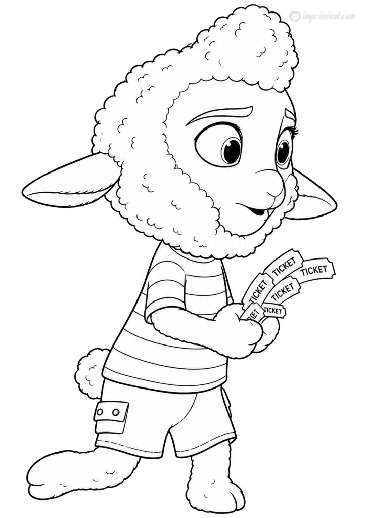 Sharla from Zootopia coloring page with fluffy wool