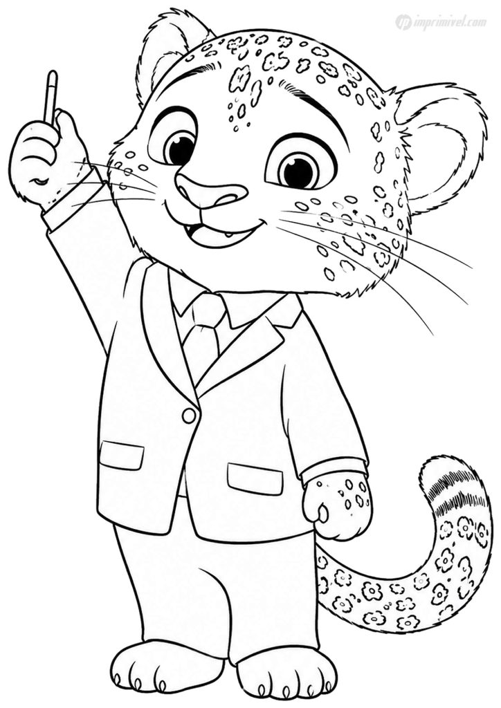 Jaguar from Zootopia printable coloring page with spotted fur and costume