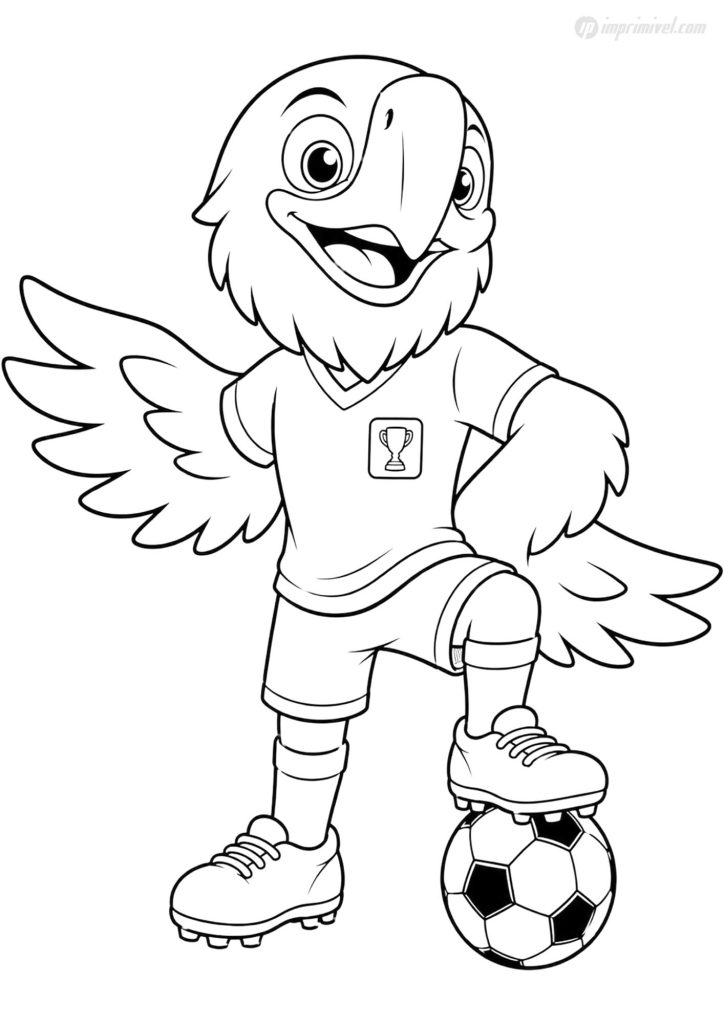 Clutch coloring page featuring the World Cup 2026 mascot ready to play soccer