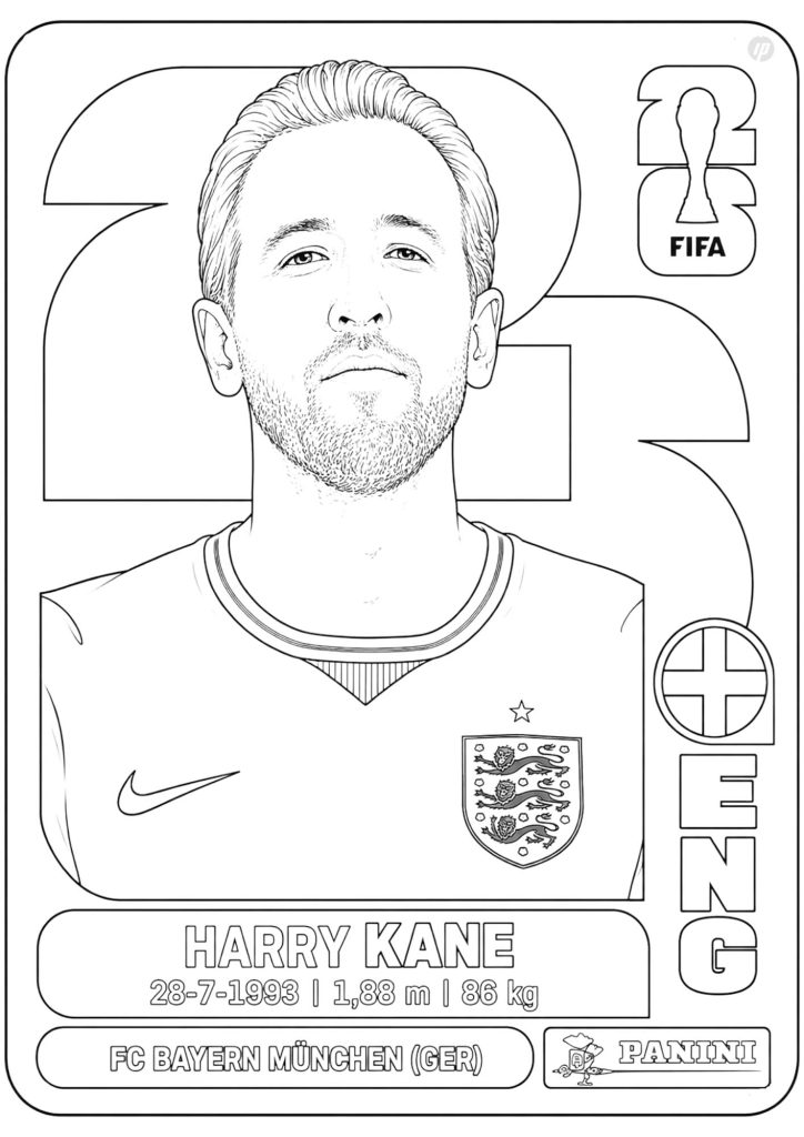 Harry Kane World Cup 2026 sticker coloring page