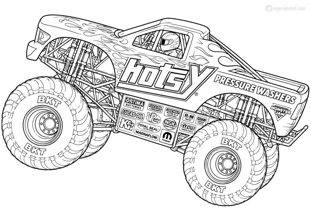 Hotsy Monster Jam coloring page with giant tires and powerful truck design