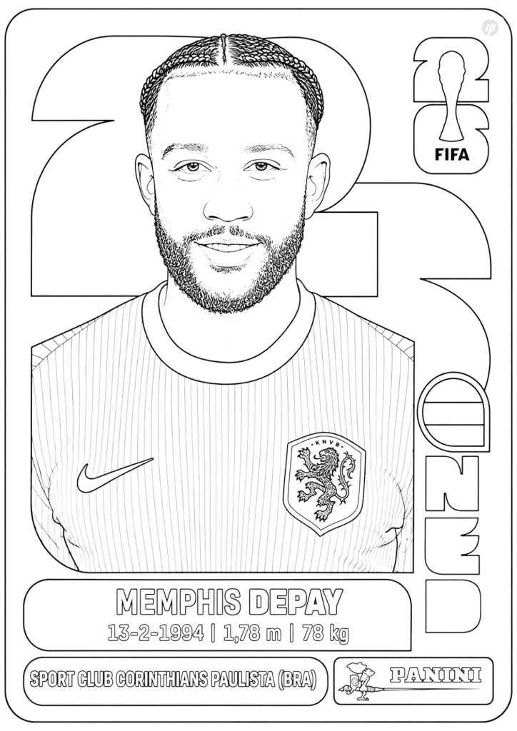 Memphis Depay World Cup 2026 Sticker Coloring Page