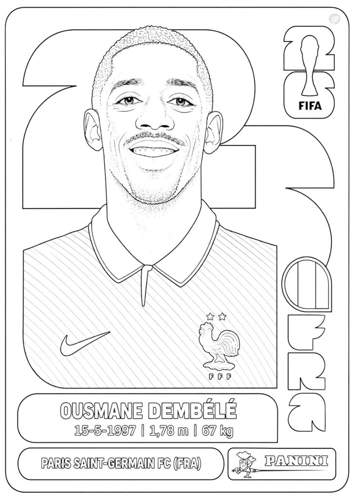 Ousmane Dembélé soccer sticker coloring page for kids to print and color