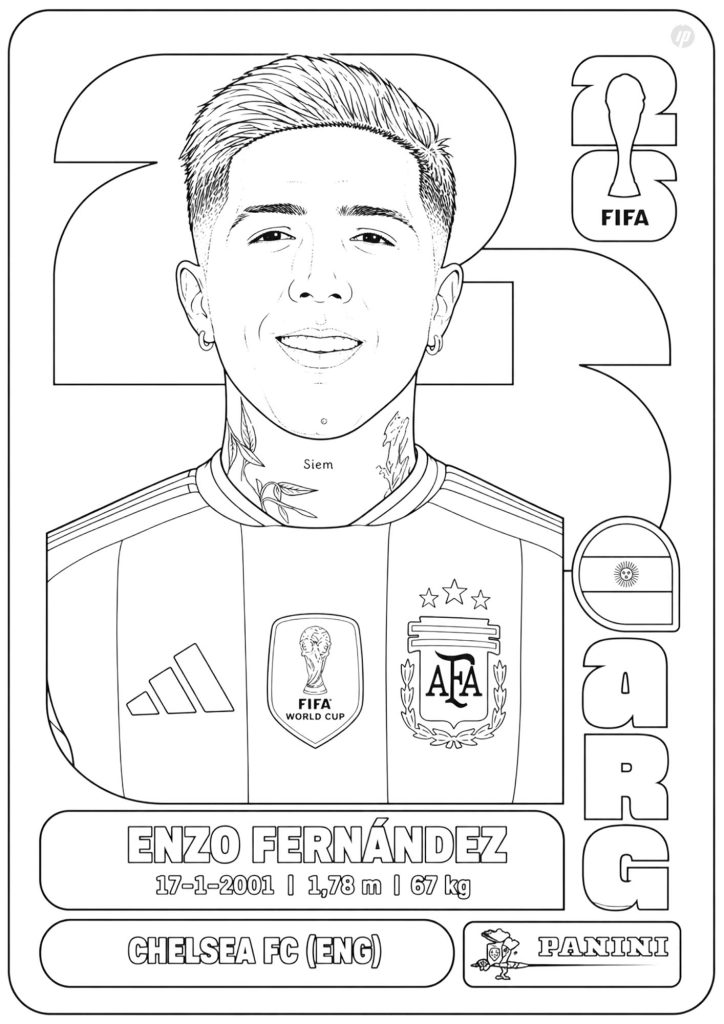 Enzo Fernández sticker coloring page for the 2026 World Cup