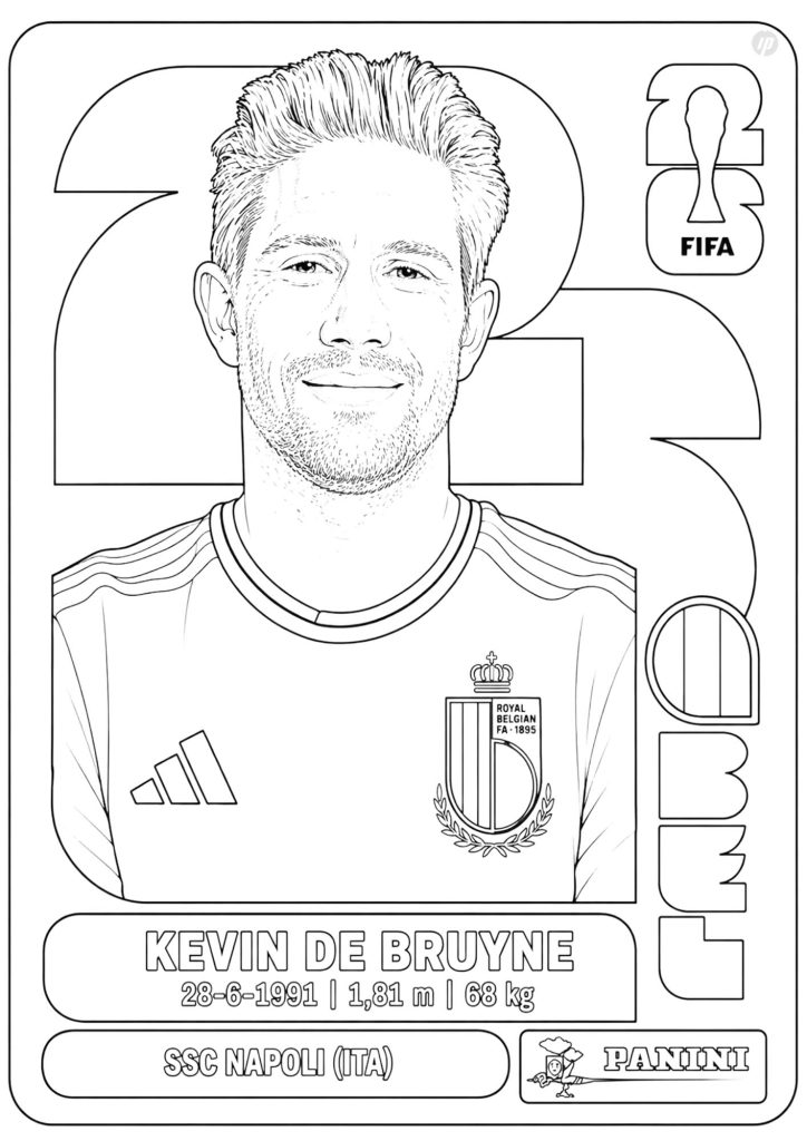 Kevin De Bruyne soccer sticker coloring page for kids to print and color