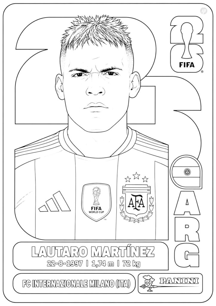 Lautaro Martínez Argentina 2026 World Cup sticker coloring page to print