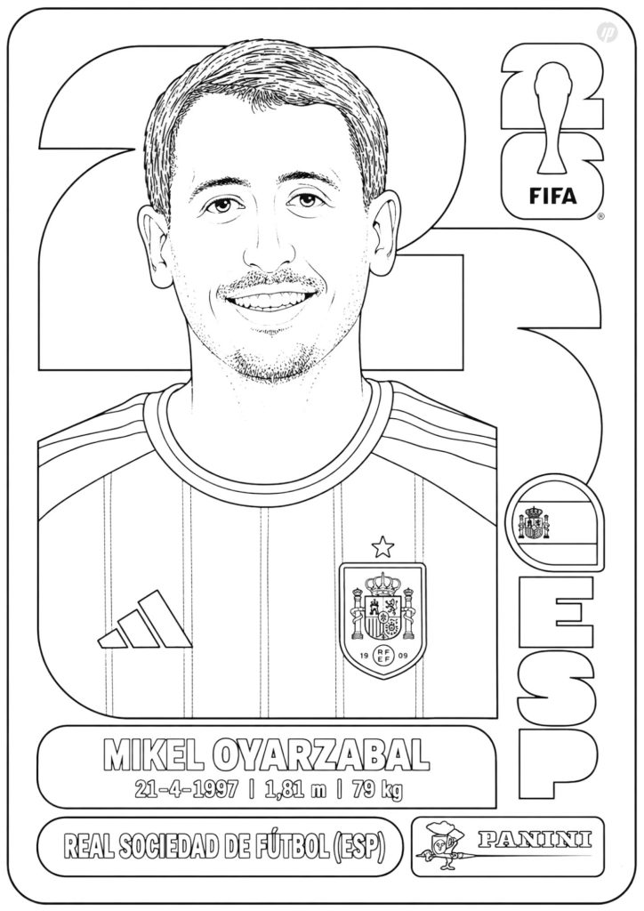Printable Mikel Oyarzabal soccer sticker coloring page for World Cup 2026